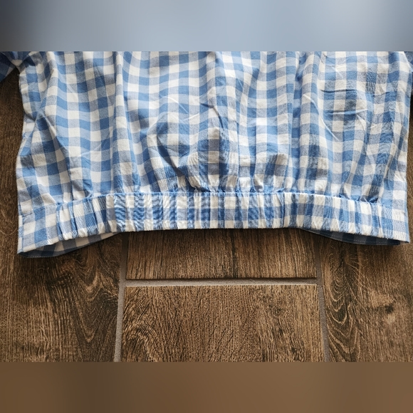 Lumiere cropped front twist button-up cotton long sleeve checkered top - Picture 10 of 12